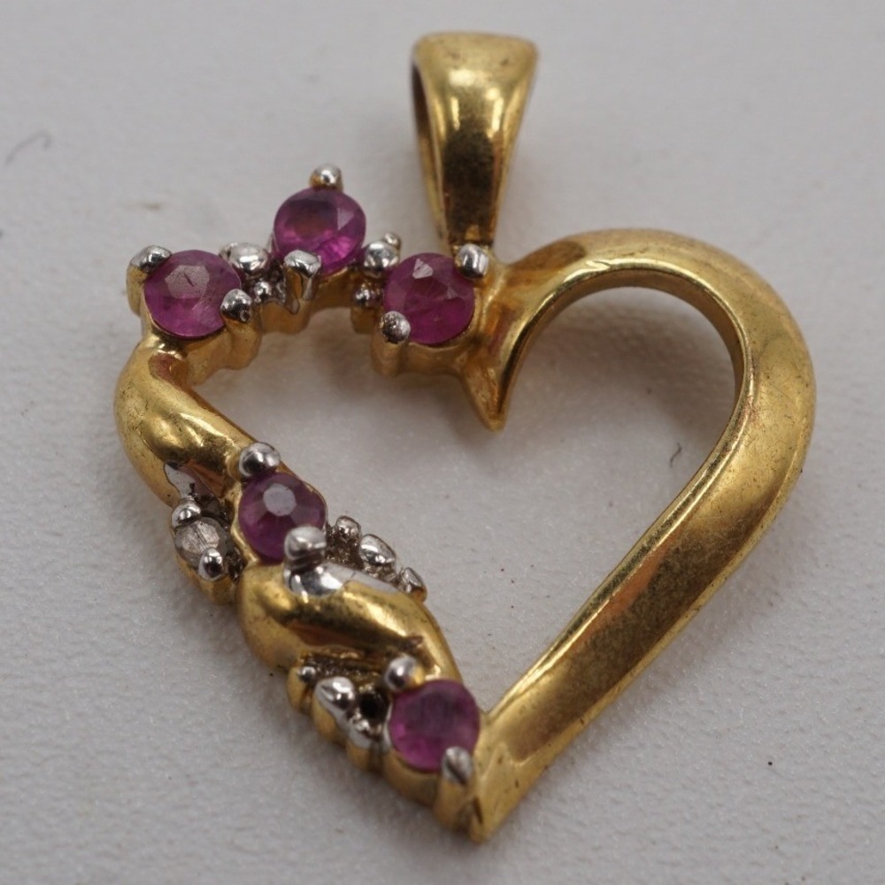 Gold Over Sterling Silver Pink Ruby Heart Pendant .925 Two Tone 1.55g